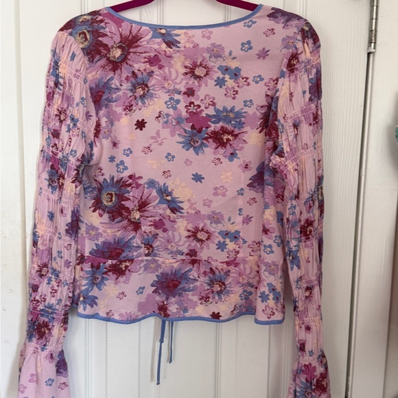 Free People Floral Lilac Tie-Front Blouse - Picture 5 of 11
